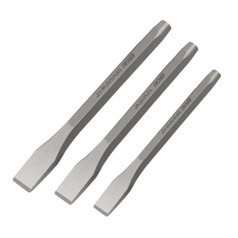 [Australia - AusPower] - C&T 3-Piece Heavy Duty All Purpose Cold Chisels Kit, 3/8, 1/2, 5/8 in, for Carpentry, Metalwork, Woodwork & Masonry work 