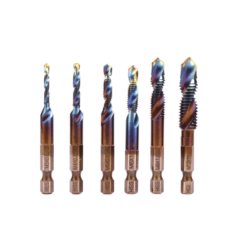 [Australia - AusPower] - HSS 4341 Combination Tap Bit Set,HSS Screw Tap Kit,6PCS with M3 M4 M5 M6 M8 M10 HEX Shank Drill Bit (Blue Plus) blue plus 