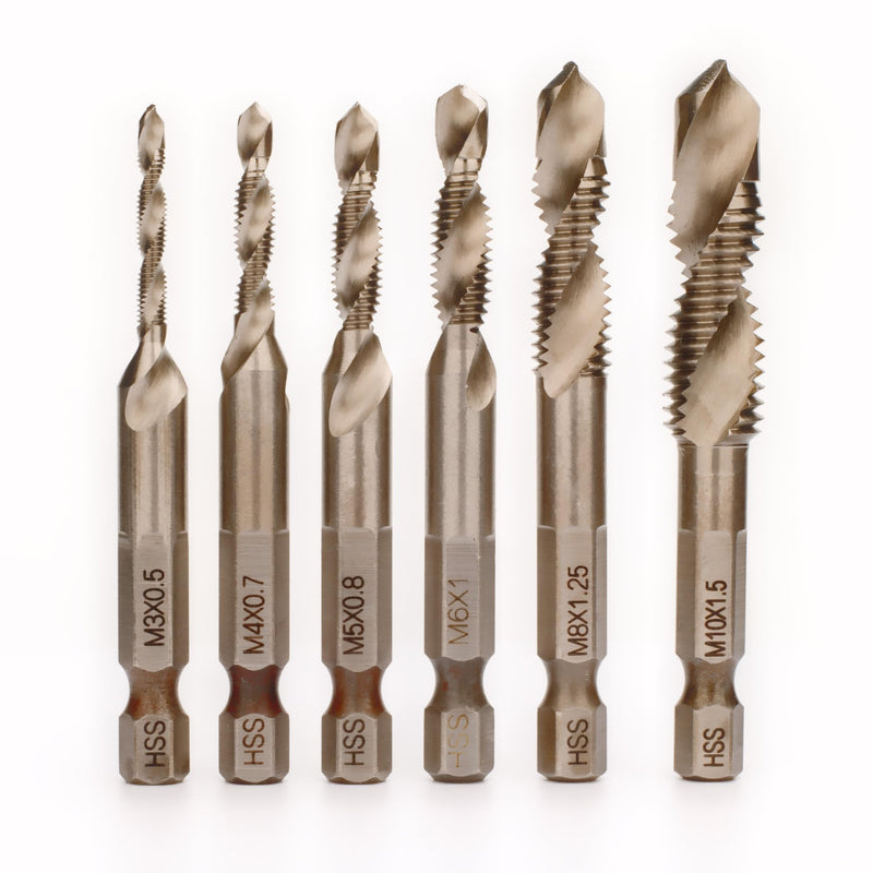 [Australia - AusPower] - HSS 4341 Combination Tap Bit Set,HSS Screw Tap Kit,6PCS with M3 M4 M5 M6 M8 M10 HEX Shank Drill Bit (Silver Plus) Silver Plus 