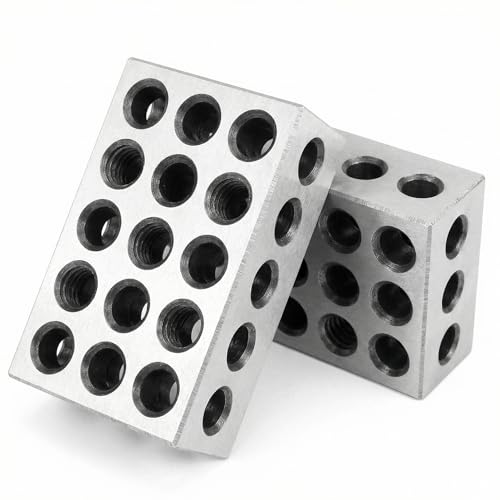 QWORK 2 Pieces Parallel Blocks Metric 1-2-3 Blocks, 23 Holes Clamping Blocks, Size 25 x 50 x 75 mm, Precision 0.005 mm, Milling Machine Accessories
