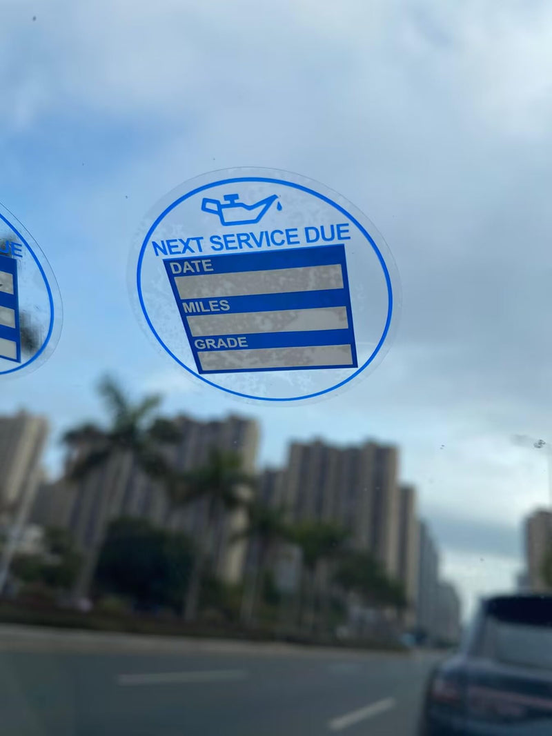 2 inch 60 PCS Blue Next Service Due with Date Miles Grade Static Cling Labels Easy Remove Oil Change Stickers - Static Cling Windshield Labels