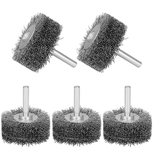 Baisiky 5-pack 2-inch wire wheel brushes for drill attachment, metal bristles shown from above