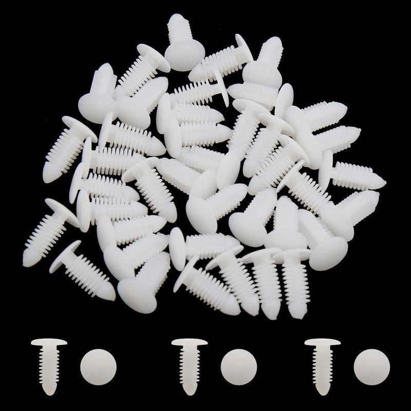 [Australia - AusPower] - 40pcs White Plastic Rivets Splash Guard Fastener Push Type Clips 7.5 x 5.5mm Hole for Automotive 
