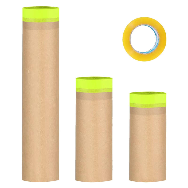 Tape and Drape, Paint Masking Paper, Masking Paper, 20" X 150feet Car Protection Covering Paper, Paint Tape, Assorted Masking Paper, for Car and Furniture, Floor(6",12",20") 3 pack(6",12",20")