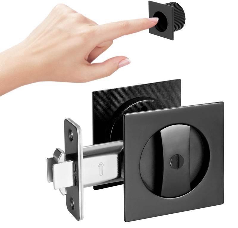 Black Pocket Door Hardware, 2 3/8" Backset, Zinc Alloy Heavy Duty Square Matte Black Pocket Door Lock, Solid Sliding Pocket Door Handle(1 Pack) 1 Pack 2 3/8"