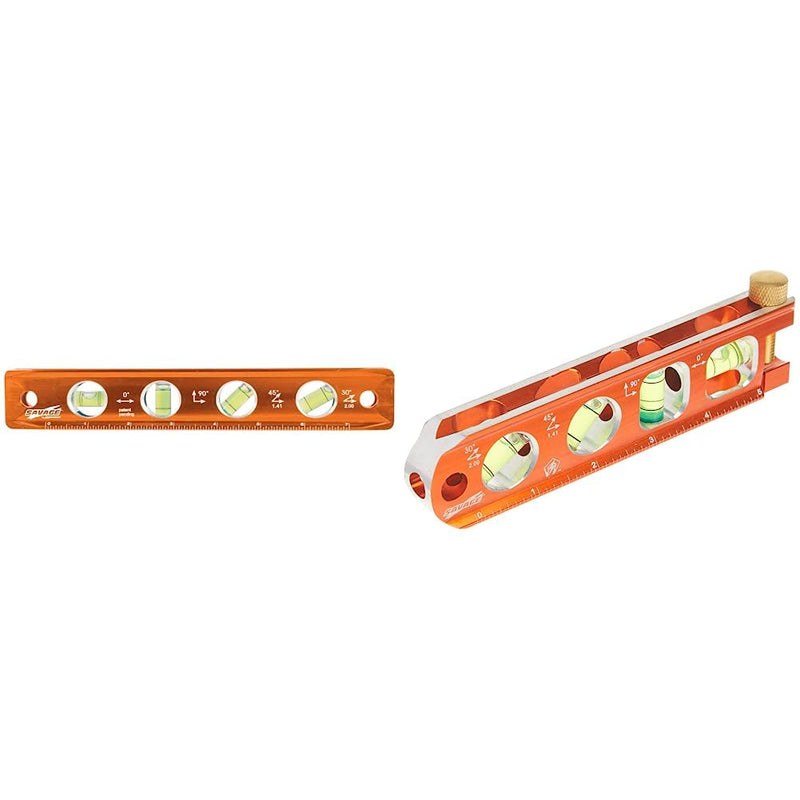 [Australia - AusPower] - Swanson TL043M 9-Inch Savage Magnetic Torpedo Level & Co TL041M 6 Inch Savage Magnetic Billet Torpedo Level with Brass Pipe Clamp, 6 Inches and 15 Centimeters Orange 