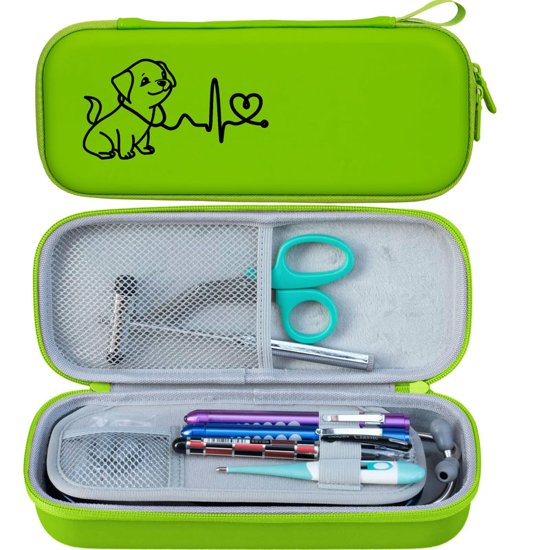 [Australia - AusPower] - ButterFox Premium Stethoscope Case with Divider and ID Slot for 3M Littmann Classic III, Cardiology IV Diagnostic and More Stethoscopes with Pocket for Nurse Accessories (Lime_Green_Puppy) 