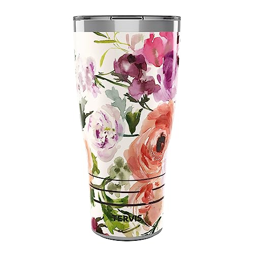 Tervis Traveler Kelly Ventura Floral Collection Heather Rose Triple Insulated Tumbler Travel Cup Keeps Drinks Cold & Hot, 30oz - Stainless Steel, Heather Rose