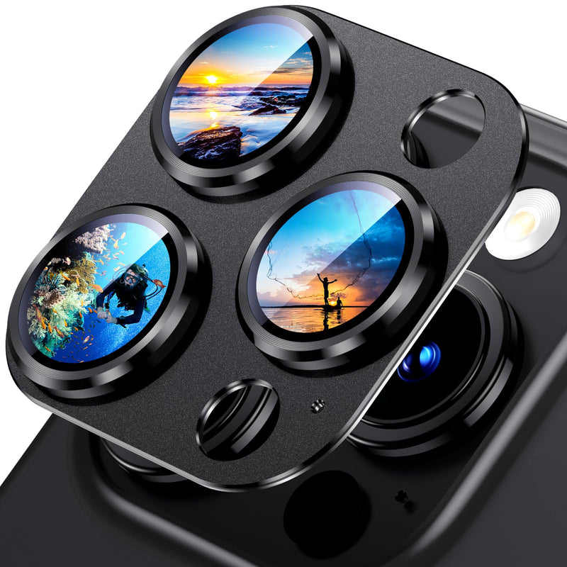 [Australia - AusPower] - Uyiton Compatible with iPhone 15 Pro/iPhone 15 Pro Max Camera Lens Protector, [Not Easy to Break][Strong Adsorption][Case-Friendly] Metal Tempered Glass Rear Camera Screen Cover - Black Titanium 15 Pro Max/15 Pro 