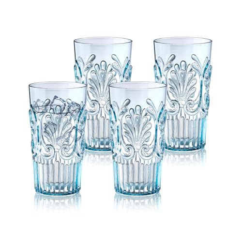 BELLAFORTE Shatterproof Plastic Tall Tumbler, Set of 4, 23oz - Unbreakable Drinking Glasses - Flower Beach Glasses Drinking for Gifting, Parties, Poolside, Home - Dishwasher Safe - BPA Free Tall Tumblers