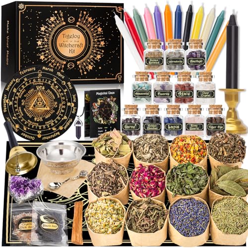 TigeJoy Witchcraft Supplies Witch Stuff Spell Kit 60PCS, Wiccan Tools 60PCS-GOLDEN KIT