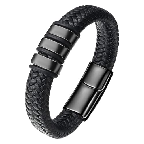 Cremation Jewelry Urn Bracelet for Ashes for Men Women Keepsake Memorial Cuff Bangle Braided Leather Wristband Bracelet for Loved One Black-24cm