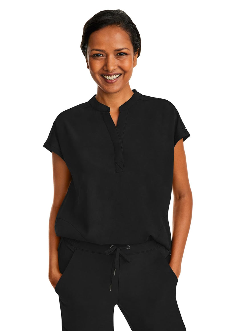 [Australia - AusPower] - Healing Hands Women's Scrub Top Relaxed Fit Journey Top - 2 Pockets with Knit Details, Dolman Sleeve and Rounded Hem - 2152 Medium Black 