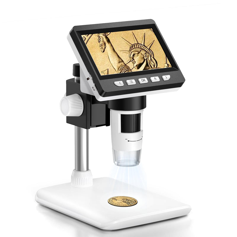 [Australia - AusPower] - 4.3" Coin Microscope - Aopick LCD Digital Microscope 1000X, 1080P USB Coin Magnifier for Error Coins with 8 Adjustable LED Lights, PC View, Compatible with MacOS Windows 4.3Inch White 