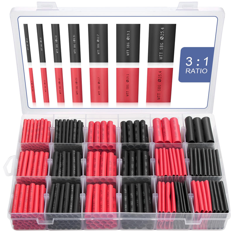 [Australia - AusPower] - Heat Shrink Tubing Kit - 3:1 Ratio Adhesive Lined, Marine Grade Shrink Wrap - Automotive Industrial Heat-Shrink Tubing - Black, Red - 400 PCS 400PCS Black&Red 1 