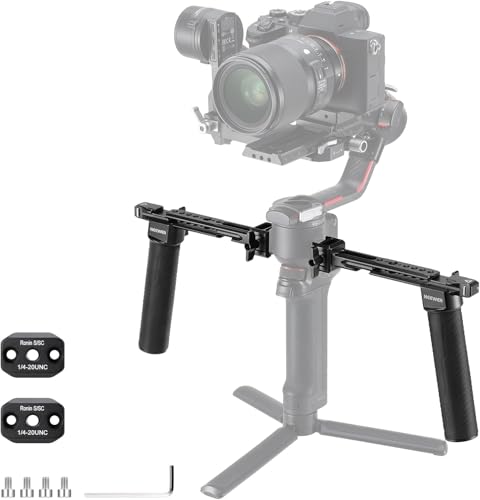 NEEWER Dual Handgrip Compatible with DJI RS5 RS4 RS4 Pro RS3 RS3 Pro RS2 RSC2 Ronin S SC Gimbal, Dual Handle Kit with 2 Mini NATO Rails, Quick Release NATO Clamps, 1/4" & 3/8" Threads, GA006