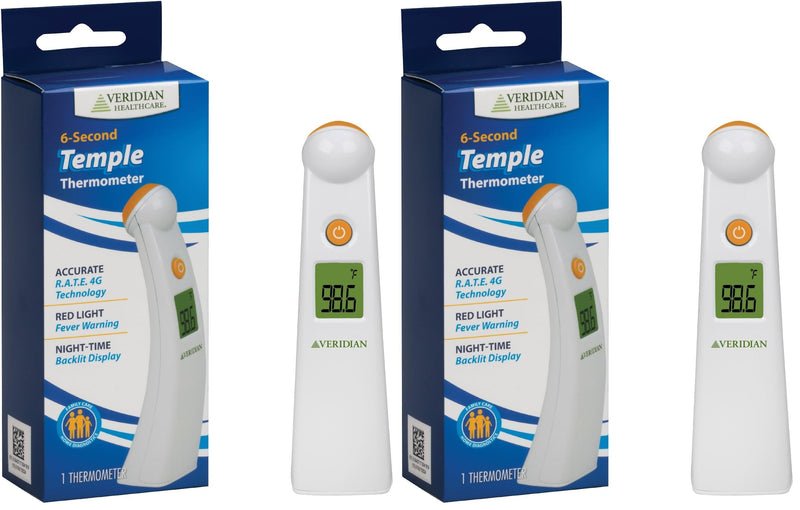 [Australia - AusPower] - Veridian Healthcare Temple Thermometer | Infrared Measurements | Fast 6-Second Readout | Fever Alert | Backlit Display | Programmable Timer | 1-Year Warranty (Pack of 2) 