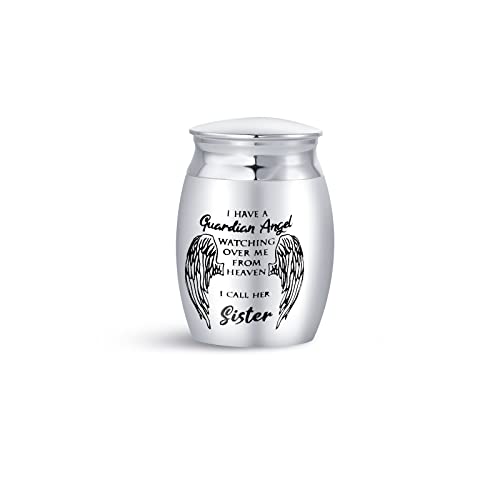 LSxAB Mini Cremation Urn for Ashes Women I Have a Guardian Angel Watching Over Me from Heaven I Call Her Sister