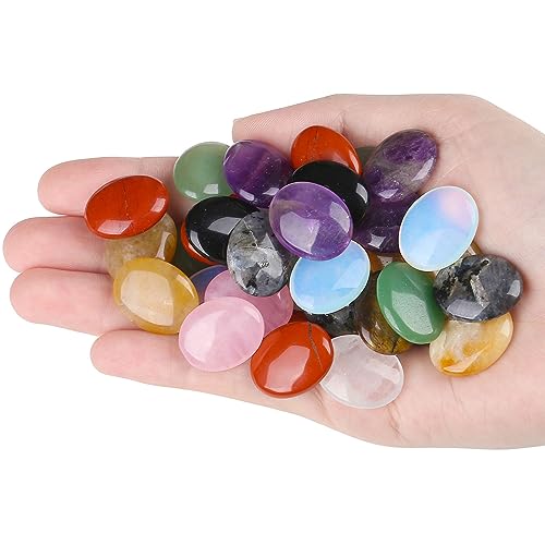 ZHIYUXI 30 pcs Crystals Bulk Wholesale Crystals Set Crystals and Stones Gemstones Thumb Pocket Oval Palm Stone Reiki Energy Balance Meditation Room Decor