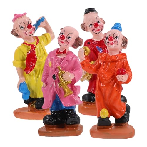 Abaodam 4Pcs Clown Ornament Miniatures 3.93In Circus Clown Figurines for Sandtray Therapy Creative Home Decor Collectible Figurines