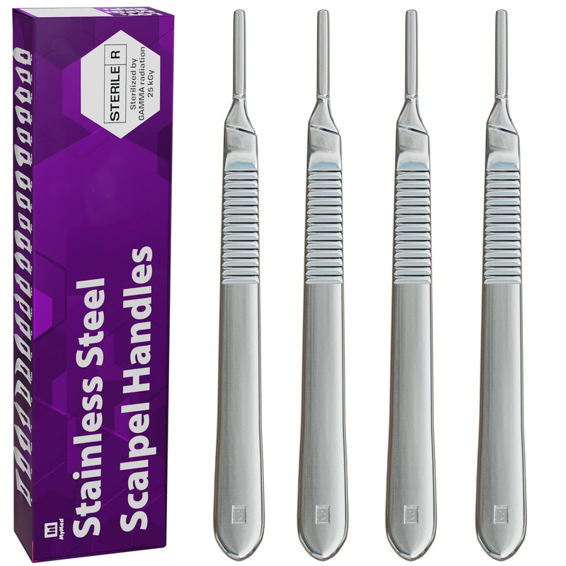 [Australia - AusPower] - Pack of 4 Scalpel Handle # 3, Premium Quality, Rust Proof Stainless Steel Scalpel Knife Handle, Lightweight and Durable,Fits Surgical Blades No. 10, 11, 12, 13, 14 and 15 