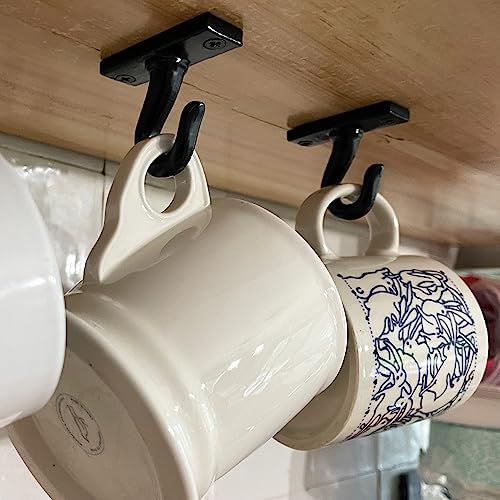 2.5”-Under Cabinet or Shelf Coffee Mug Holder – Cup Hooks Separator – Decorative Black Iron Hangers - Create Rack Under Counter or Wall – Cups, Keys, & Utensils (10-Hooks)