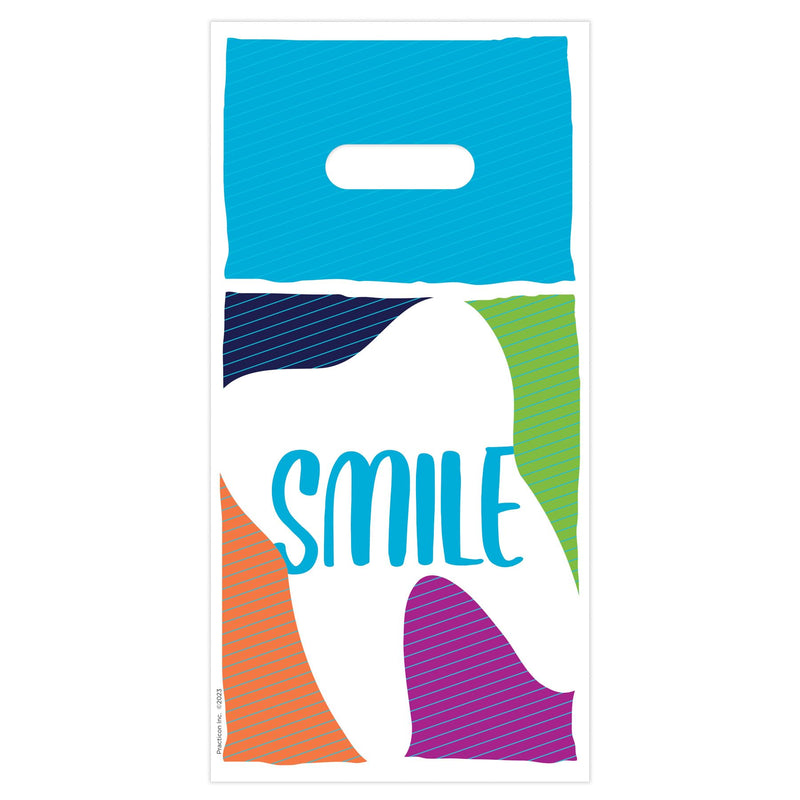 [Australia - AusPower] - Practicon Tilted Tooth 6" x 12" Dental Giveaway Bag, Dental Hygiene Patient Care Goodie Bag, Dentist Office Plastic Gift Bags, 100 Pack 6" x 12" 