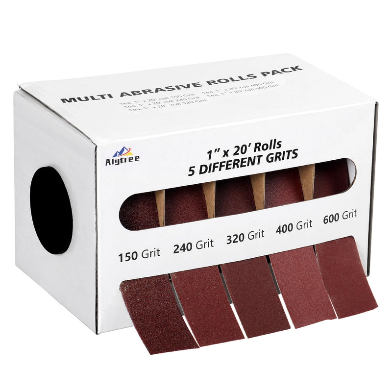 [Australia - AusPower] - 5 Grits Emery Cloth Roll, 150 240 320 400 600 Grits Abrasive Sand Paper for Metal and Wood Furniture with Dispenser - 6M Red Sandpaper Rolls red,5roll,6m 