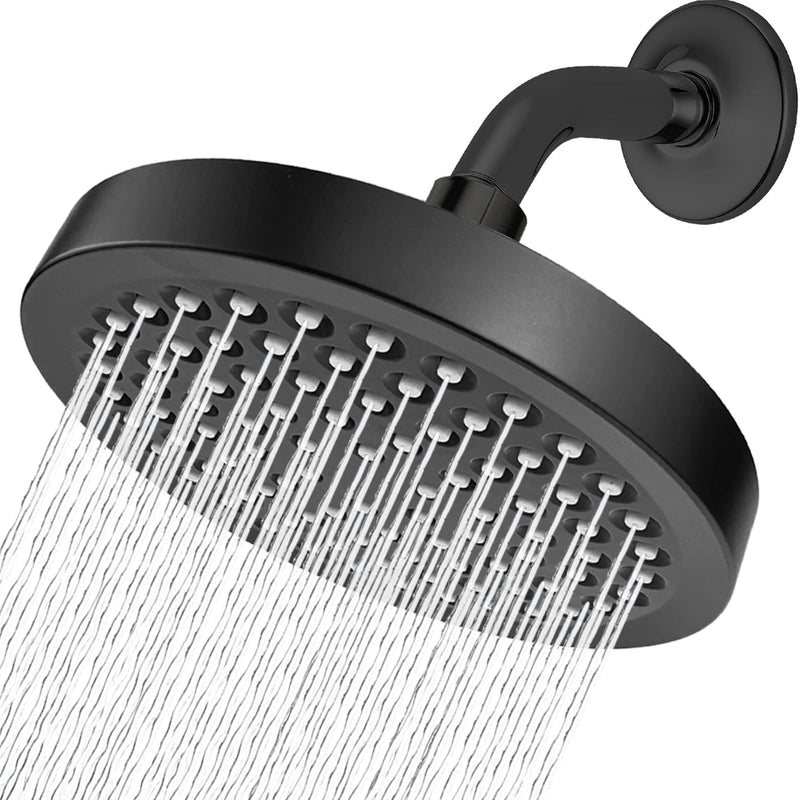 High Pressure Rain Shower Head with Arm - High Flow Rainfall Showerhead - Luxury Modern Look - Pressure Boosting (6" Shower Head with 6" Arm, Matte Black) Shower Head + 6 Inch Shower Arm Midnight Black Matte