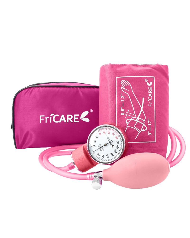 [Australia - AusPower] - FriCARE Pink Manual Blood Pressure Cuff for Nursing Students - Professional Sphygmomanometer for Doctor's Office - Durable Nylon Cuff for BP Monitoring, Carrying Case Included, Universal Adult Size Hot Pink 