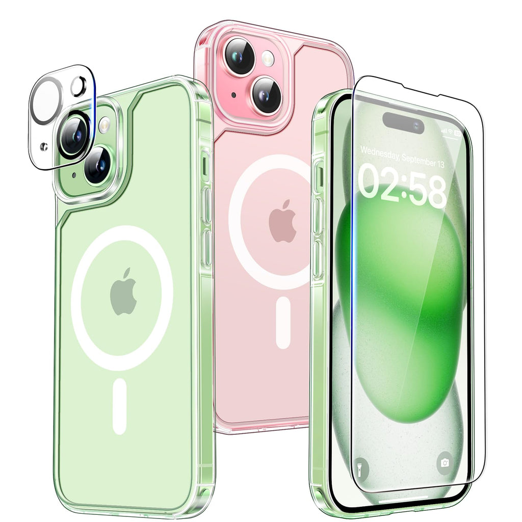 [Australia - AusPower] - TAURI for iPhone 15 Plus Case, Compatible with Magsafe [Yellowing Resistant] with 2X Screen Protector + 2X Camera Lens Protector, Military-Grade Protection, Slim Magnetic Phone Case, Clear for iPhone 15 Plus 6.7" A-Clear 