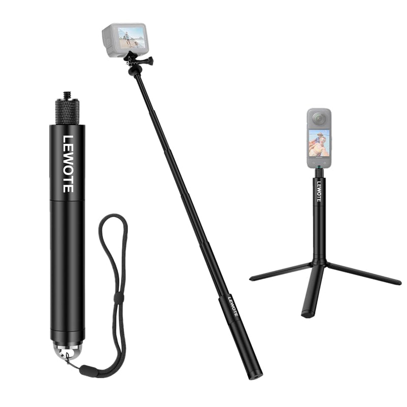 [Australia - AusPower] - LEWOTE Extendable Selfie Stick Compatible with Insta360 One X2 X3 XR/RS/GO 2 GO 3, Gopro Series,DJI Action Series Monopod Accessories[with Detachable Tripod] (27Inch(70cm)) 27Inch(70cm) 