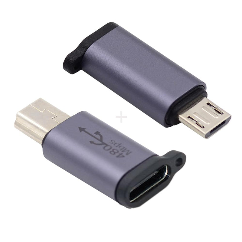 [Australia - AusPower] - NFHK 2pcs/lot USB-C USB2.0 Type C Female to Micro Mini USB Male Power Adapter 480Mbps Data with Chain Holes USB-C Female to Micro Mini USB 