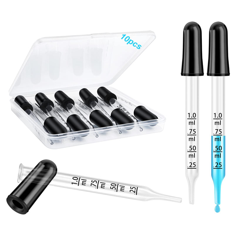 [Australia - AusPower] - Herain Dropper Pipette-10 Pcs, 1ml Glass Eye Dropper for Medicine, Essential Oil, Crafts, Skincare, Scientific Experiments, Measuring and Transferring a Variety of Liquids Small Rubber Bulb-10pcs 