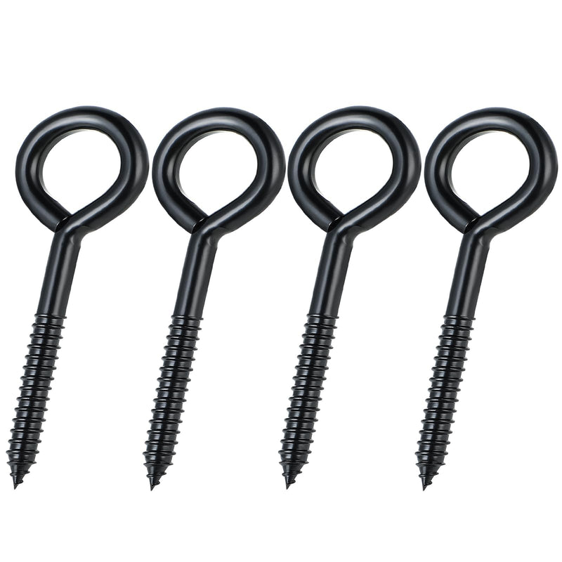 [Australia - AusPower] - DELSWIN Eye Hooks Screw Eye Bolt - 800Lbs, 6 Inch Heavy Duty Eye Hooks, Rustproof Self Tapping Eye Bolts Eyelet Screw for Indoor & Outdoor, Hammock, Swing, Securing Cables Wire (4 Pack) Black (6Inch)-4Pcs 