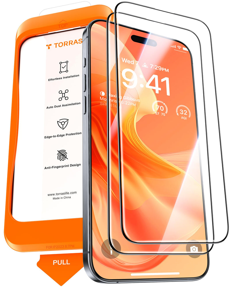 [Australia - AusPower] - TORRAS Top-Notch Diamond Shield for iPhone 15 Pro Max Screen Protector [ 9H+ Military-Grade Protection] Unbreakable Shatterproof Tempered Glass for iPhone 15 ProMax Full Coverage Screen Protector, iPhone 15 Pro Max（6.7 inch） 