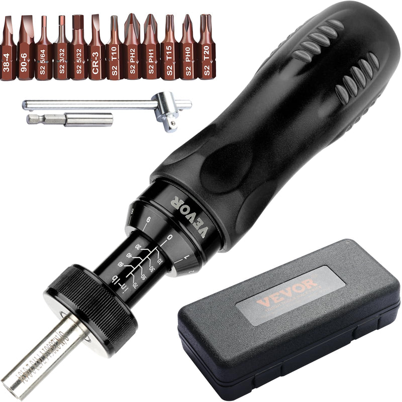 VEVOR 1/4" Drive Screwdriver Torque Wrench with Scale, 10-70 in/lbs Torque Range, 1 in-lbs Torque Increment Torque Screwdriver with Bits & Case Pro 10-70 in-lb