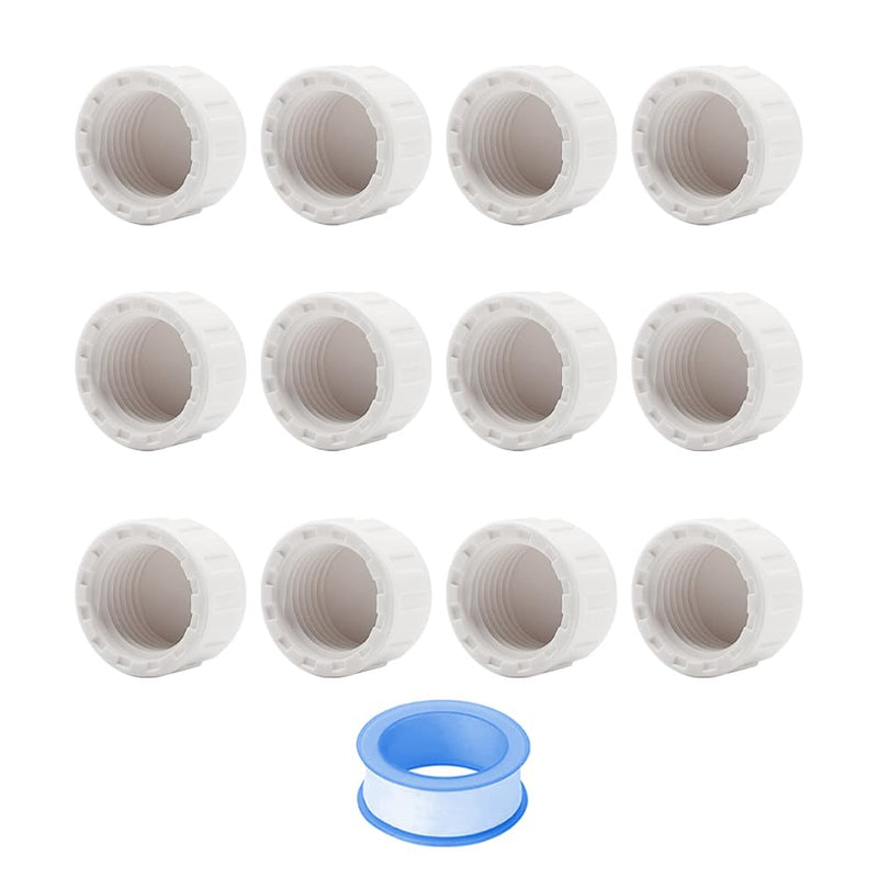 [Australia - AusPower] - 12PCS 1/2inch White PVC Female Thread Pipe End Cap Plug Adapter PVC Fittings 1/2" Fitting Fit for 0.5inch Pipes or Fittings SCH40 HE031-1/2 0.5 Inch 