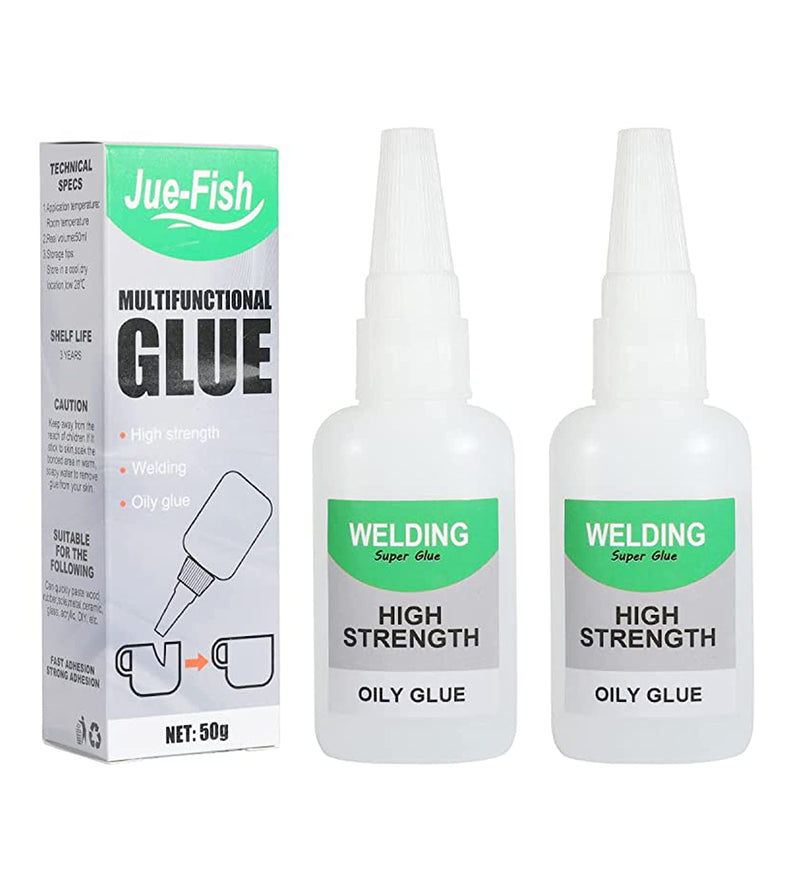 [Australia - AusPower] - Jue-Fish Welding High-Strength Oily Glue - 2 Packs Super Glue Gel, Strong & Instant Bond, Quick Dry, Repair Glue for Shoes, Ceramics, Porcelain, Metal, Plastic, Wood, Leather, Glass, 3D Printed Models 