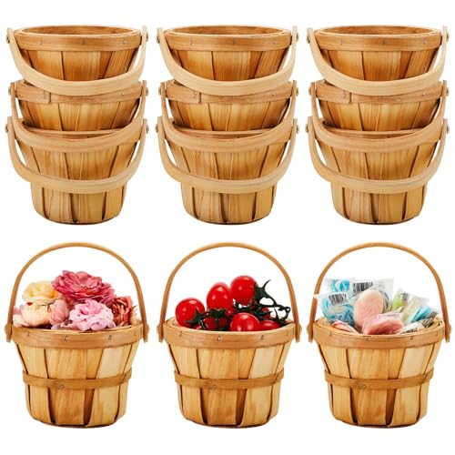 Marsui small wooden picnic baskets for berries, set of 10, brown, 4 x 5.1 inches, perfect for fruit storage and outdoor picnics.