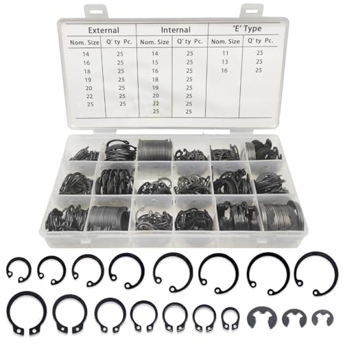 boatsea internal retaining rings in 18 sizes, part of a 450-piece circlip kit for mechanical assemblies