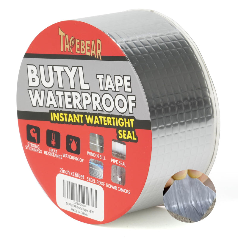 [Australia - AusPower] - Butyl Tape Waterproof Sealing Tape 2inch x16feet, Upgraded Aluminum Foil Tape Heavy Duty for RV Repair, Awning, Window, Glass & EDPM Roof Leak Patching, Boat and Pipe Sealing, Silver 2inch x16.4feet 1 