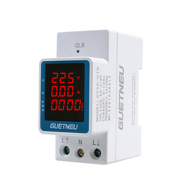 [Australia - AusPower] - Digital Display Energy Meter Energy Tester Electricity Usage Monitor AC Rail-Mounted Meter GT2P-UID, AC 80~270V, 0~100A, 50/60Hz. Used to Measure AC Voltage, Current and Energy Consumption 3 Functions Digital Display 