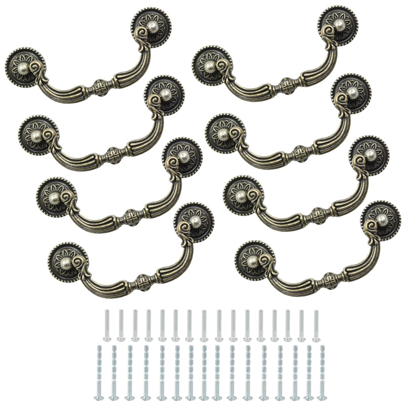 8 Pack Bail Pull Handles, 3.5 Inch Hole Center Vintage Antique Bronze Drop Drawer Pull Swing Cabinet Dresser Handles(Total Length: 4.72 inch) Antique Bronze(8 PCS)