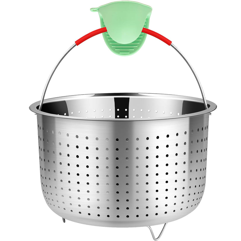 REDANT Mesh Strainer and Vegetable Steamer Basket for Pot, Instant Pot Accessories 8Qt, Stainless Steel Veggie Steamer for Cooking Broccoli, Eggs, Pasta, Quinoa - With 2 Silicone Gloves, 8 Quart 8 Qt - Steamer Basket