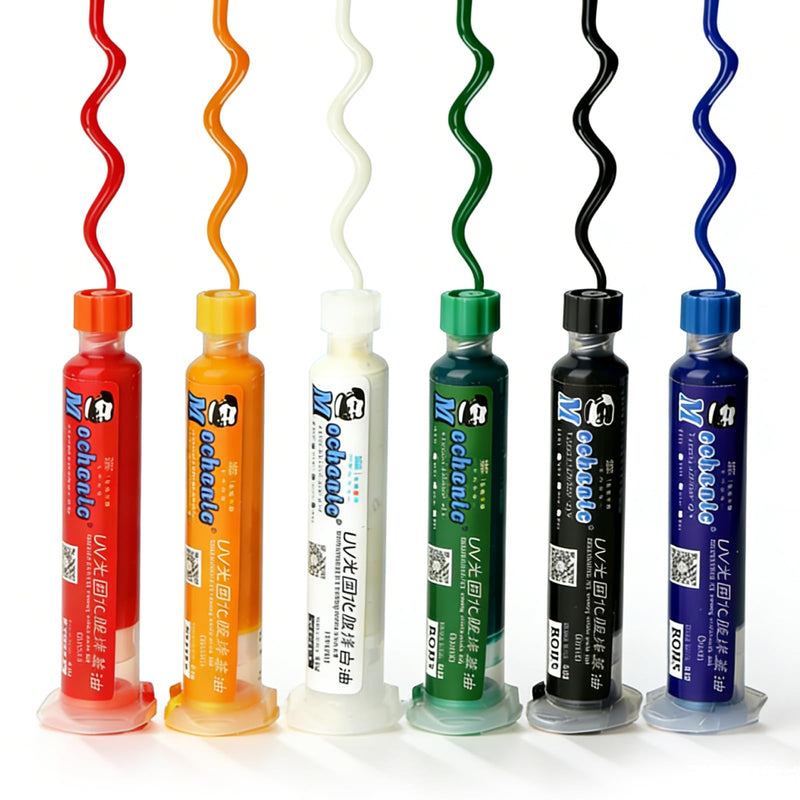UV Soldering Stop Paint Ink, 6 x 10 CC Soldering Mask Ink UV Hardening | 6 Colors Soldering Mask Ink Solder Mask PCB BGA Solder Mask Ink Soldering Resistance Protective Paint Ink for Electronic