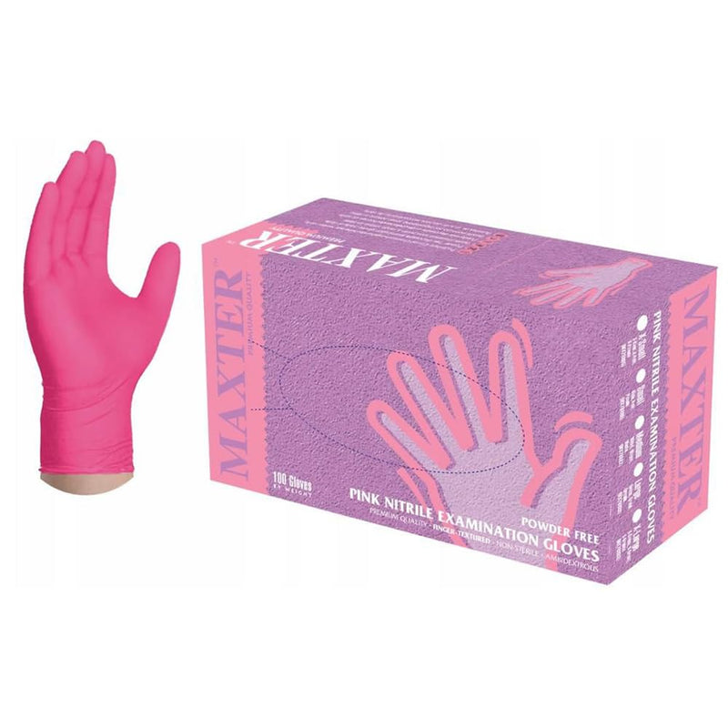 Nitrile Gloves Powder Free Pink Reinforced Durable Disposable Gloves Medical Diagnostic Gloves for Cooking Workshop Size M Pack of 100