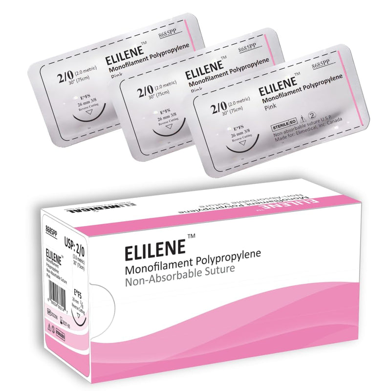 [Australia - AusPower] - ELILENE Veterinary Polypropylene Non-Absorbable Monofilament Sutures, Reverse Cutting, 3/8 Circle, 26mm, 2/0 30 inch (76 cm), 12 Individual Pack, FS, Pink, 8685PP 