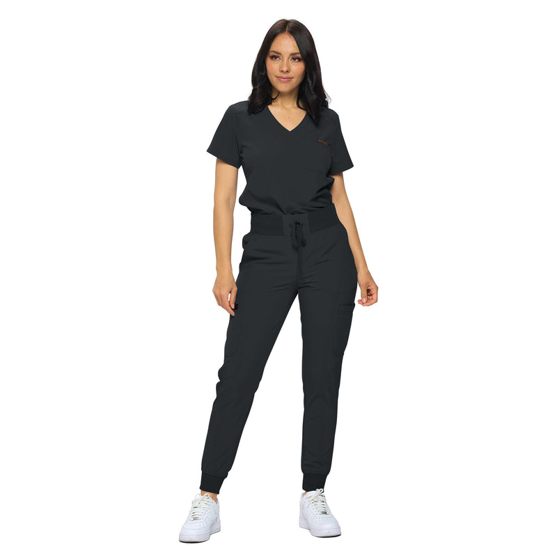 [Australia - AusPower] - Stretchy Scrubs Women's Jogger Scrub Set In Regular and Petite Jogger Scrubs with Tuck-In Top for Women Black Small 