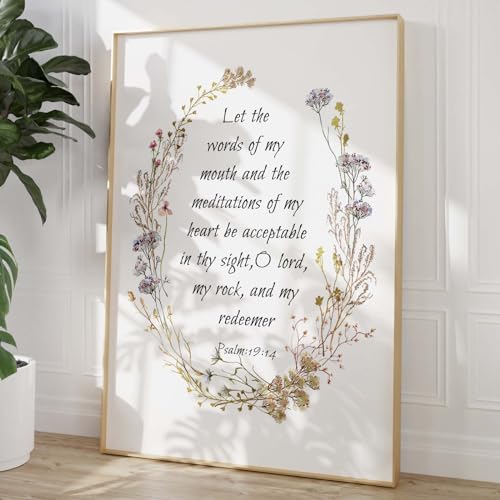 Psalm 19 Floral Canvas Bible Verse Poster - Christian Scripture Wall Art - Floral Scripture Picture for Living Room & Bedroom - 16x24in Psalm 19 Wall Art 16"L x 24"W